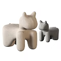 Cute Animal Shaped Fabric Sofa Stools in Beige and Grey Modern Design