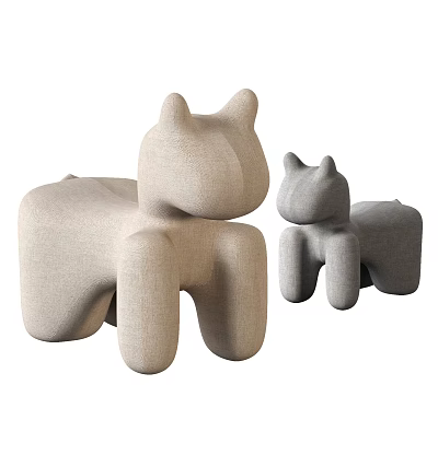 Cute Animal Shaped Fabric Sofa Stools in Beige and Grey Modern Design 3d model