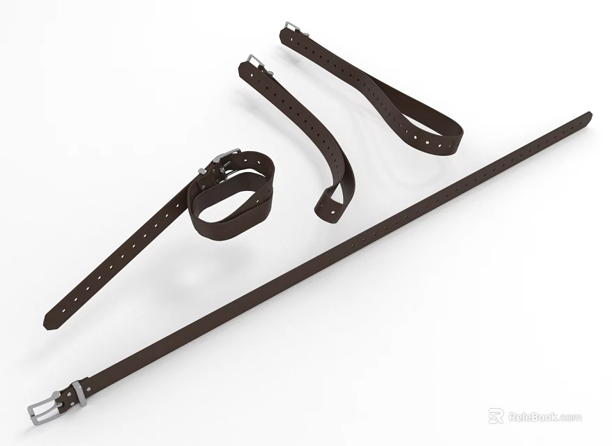 Brown Leather Furniture Handles with Metal Fittings for Cabinets and Drawers 3d model 