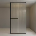 Modern Interior Glass Partition With Vertical Stripes And Black Frame 3d model