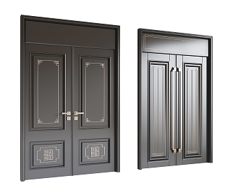 Modern security door double door patio door 3d model