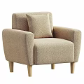 Cozy Cream Fluffy Lounge Chair With Accent Pillow And Wooden Legs Design