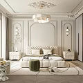 Luxurious Bedroom Interior Design With Intricate Ceiling Chandelier Tufted Headboard Area Rug And Nightstands
