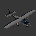 Small Gray And Blue Propeller Airplane With Double Wings Fixed Landing Gear And Cockpit Windows