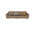 Modern Brown Leather Sectional Sofa With Checkered Gray and Brown Decorative Pillows