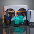 Industrial Refrigeration Unit With Two Fans Green Compressor Pipes And White Housing