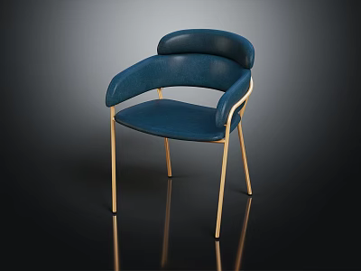 Elegant Modern Blue Dining Chair With Upholstered Seat And Metal Legs Design 3d model