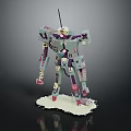 Purple And White Robot Model Built With Mechanical Arms Legs And Antenna On White Base