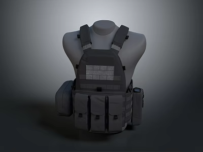 Military Tactical Vest On Mannequin With Multiple Pockets And Gear 3d model