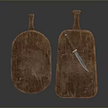 Food Preparation With Two Wooden Cutting Boards And Blue Bladed Knife