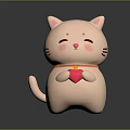 Cute White Cartoon Cat Doll With Pink Cheeks Orange Collar Holding Pink Heart