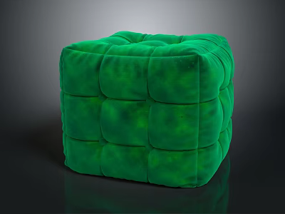 Modern Green Square Quilted Pouf Furniture With Soft Cushioned Surface 3d model