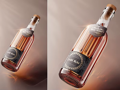 Elegant Dark Rum Beverage With Shiny Glass Bottle And Wooden Cork Stopper 3d model