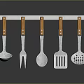 Metal Weapons With Wooden Handles Hanging On Wall Mounted Rack