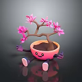 Cute Cartoon Potted Plant With Smiling Face Arms Legs And Pink Flowers