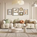 Elegant Living Room Interior With Decorative Walls Ceiling Relief Beige Sofa And Geometric Rug