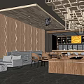 Modern Bar Interior Design With Wooden Elements Geometric Patterns Lighting And Comfortable Seating 3d model
