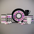 Colorful Mints and Candies in Floral Patterned Canisters and Tray with Coffee Cup