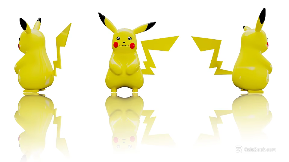 Art Installation Featuring Yellow Pikachu Shaped Figures With Lightning Tails And Multiple Angles Reflection 3d model 