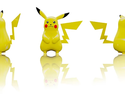 Art Installation Featuring Yellow Pikachu Shaped Figures With Lightning Tails And Multiple Angles Reflection 3d model