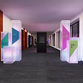 2020 New Year Decorative Wall With Purple Background Neon Lights And QR Codes