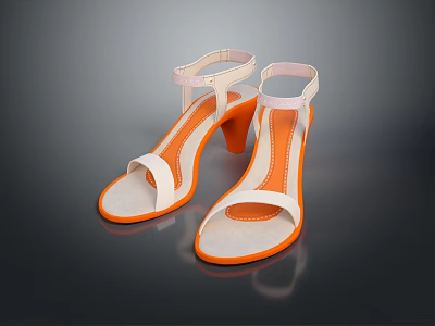 Stylish White And Orange High Heel Sandals With Ankle Straps For Summer Wear 3d model