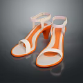 Stylish White And Orange High Heel Sandals With Ankle Straps For Summer Wear