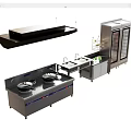 Commercial Kitchen Electrical Appliances With Gas Stove Sink Range Hood And Storage Cabinet