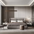 Modern Bedroom Interior With King Bed Nightstands Armchair Large Window Glass Wardrobe And Soft Rug
