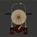 Vintage Mechanical Device With Wooden Base Circular Dial Metal Frame Gold Accents And Black Handles