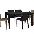 Modern Dining Table Set With Black And Beige Leather Chairs And Wooden Legs