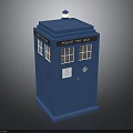 Traditional Blue Police Box Structure with Door Windows and Police Sign