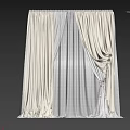 Beige Curtain With Sheer Layer Hanging By Window And Decorative Knot 3d model