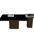 Elegant Coffee Table Combination With Black Top Brass Legs And White Marble Side Table 3d model