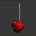 Red Dice Hanging From White String On Gray Background With White Dots