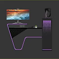 Modern Gaming Desk Setup With RGB Lighting Monitor And Headphone Stand