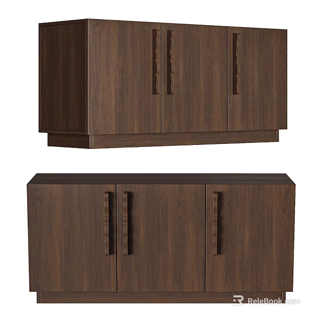 Sleek Walnut Wood Entryway Cabinet And Side Cabinet With Doors And Handles 3d model 