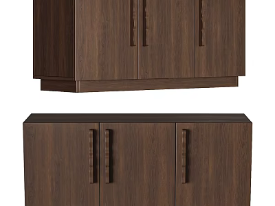 Sleek Walnut Wood Entryway Cabinet And Side Cabinet With Doors And Handles 3d model