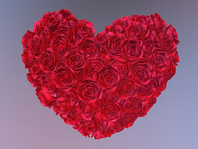 Romantic Red Roses Artistically Arranged Forming a Heart Shape with Vibrant Petals 3d model