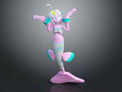 Game Movie Character Mermaid Style 3D Model with Pink Body Blue Accents White Hair 3d model