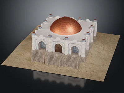 Cartoon Scene Of Traditional Dome Building With White Structure Copper Dome Arched Doors Windows And Stairs 3d model