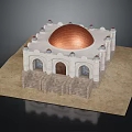 Cartoon Scene Of Traditional Dome Building With White Structure Copper Dome Arched Doors Windows And Stairs