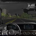 Car Interior View From Driver's Seat With Steering Wheel Dashboard And Road Outside