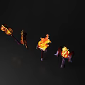 Four Flaming Hammers with Various Stylish Designs Displayed on Dark Background