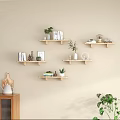 Wooden Wall Shelves with Books Plants and Decor in Living Room