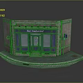 Cartoon Scene Street Corner Bar Restaurant with Stone Building Blue Doors Windows Steps and Stone Pavement
