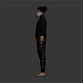 Man Wearing Black Balaclava Sunglasses Black Long Sleeve Top Black Pants Blue Slippers Gray Background 3d model