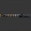 Futuristic Metal Weapon With Striped Gray And Yellow Textured Surface And Modern Sci Fi Design