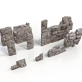 Ancient Stone Wall Ruins With Broken Fragments And Decorative Structures 3d model