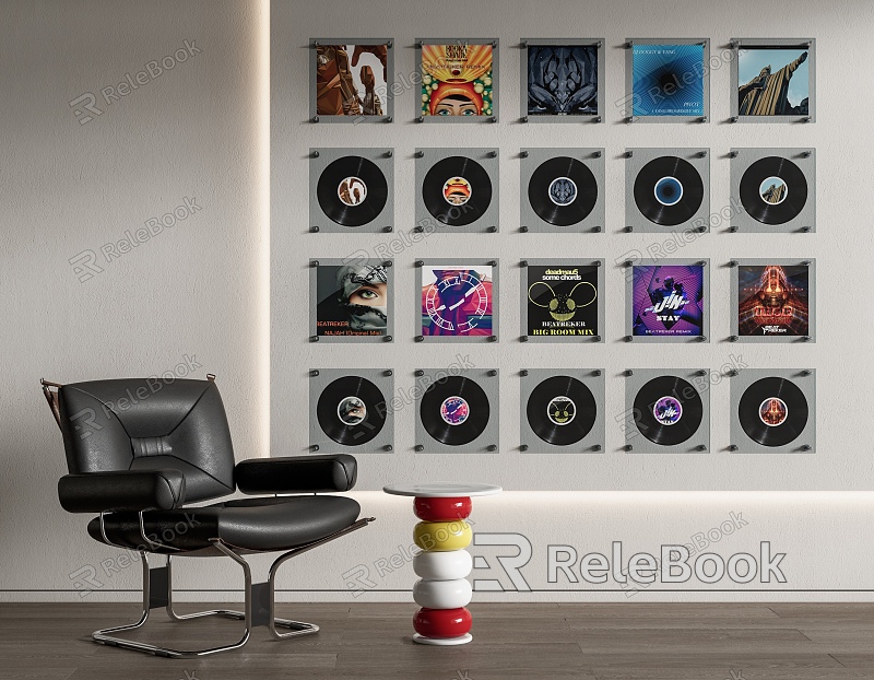 Modern Record Wall Decoration Pendant Vinyl Record Leisure Chair Side Corner Shelf model